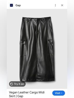 GAP Black Faux Leather Midi Skirt with Cargo Pockets